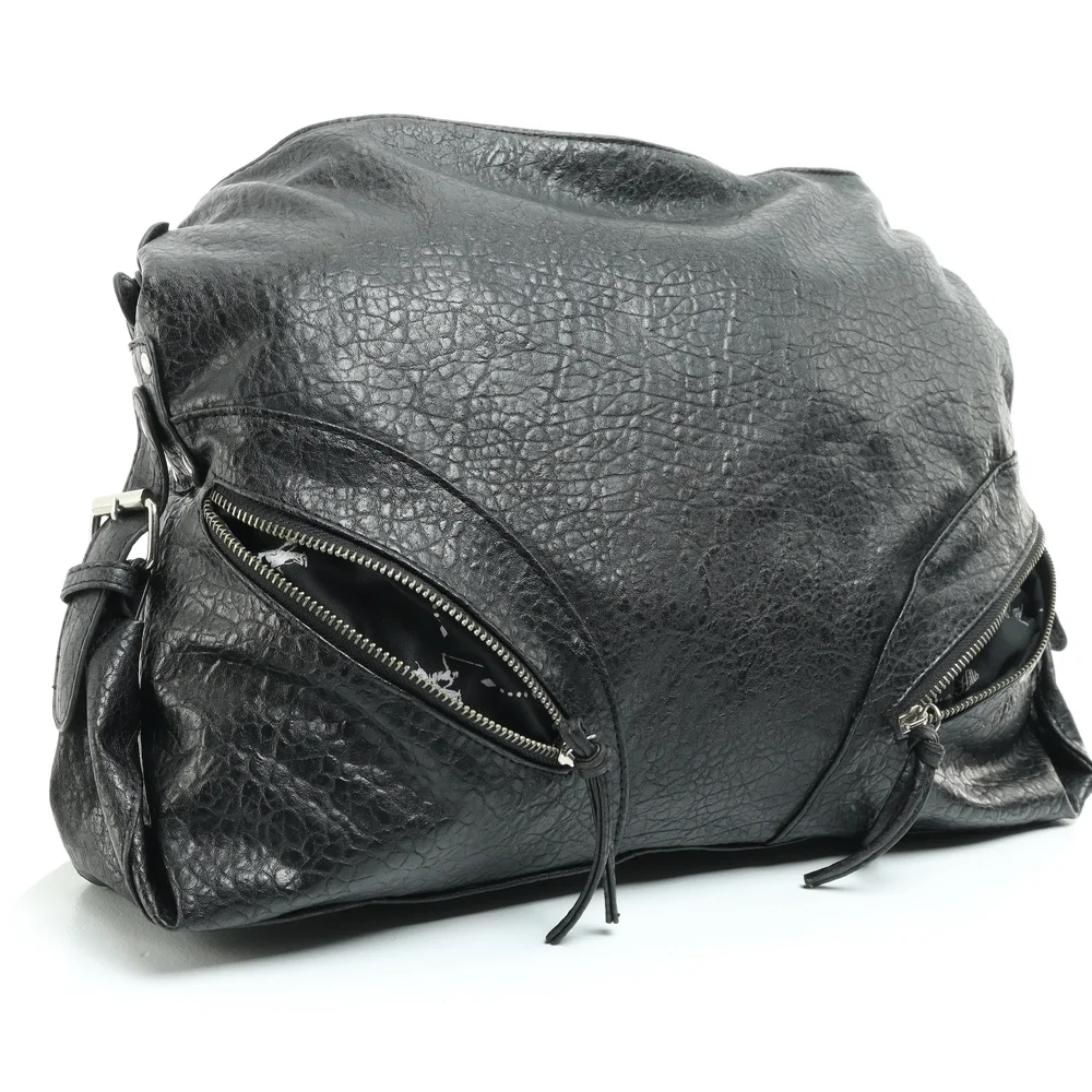 Beverly Hills Polo Club Shoulder Purse Faux Leather Hobo Bag17x13x4 Black/Silver